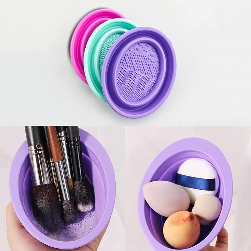 Beauty Makeup Background - Zachte siliconen make-upborstelreiniger Opvouwbare poederdons Reinigingskom