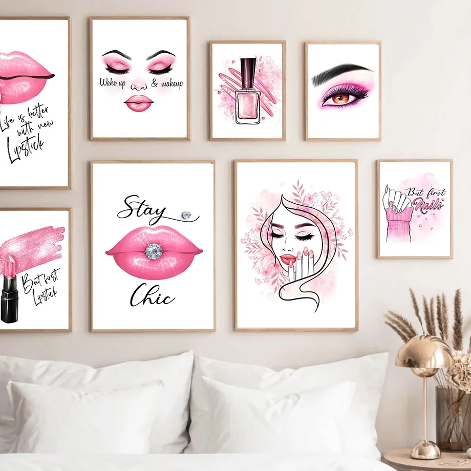 J Beauty Makeup - (2D canvas schilderij) Trendy make-up nagellak
