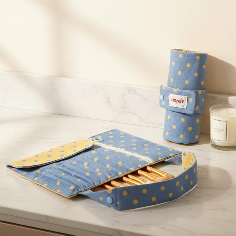 Vintage etui met stippenpatroo - Makeup Organizer recensie en prijs