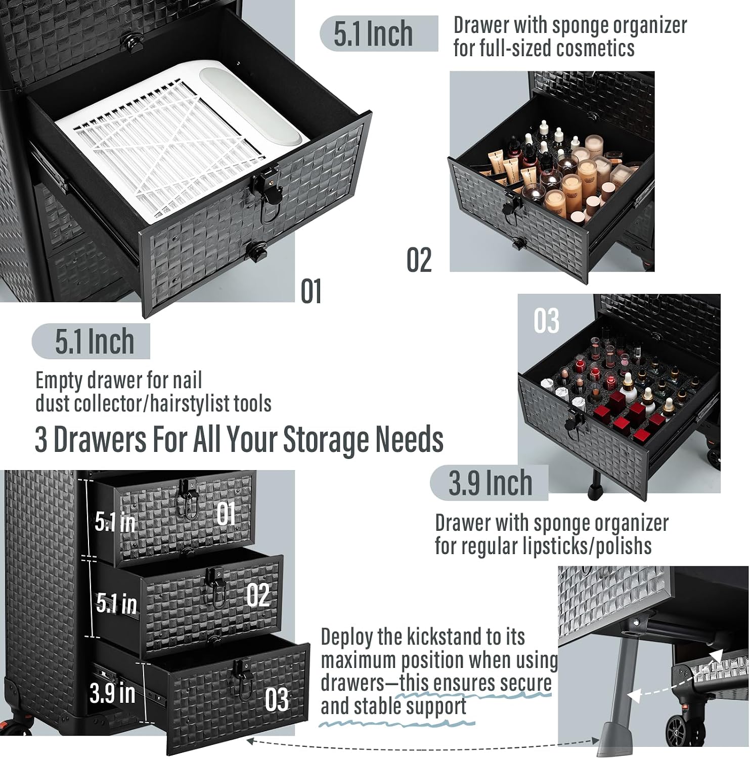 Rollende salonkar met 3 laden, - Makeup Organizer recensie en prijs